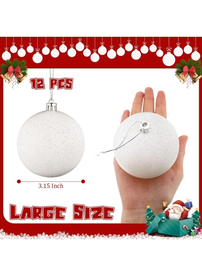 12 Pieces Large Glitter Snowball Ornaments for Christmas Tree Christmas Ornaments Hanging White Balls Large Plastic Christmas Tree Balls for Christmas Wedding Party Decorations - Image 3